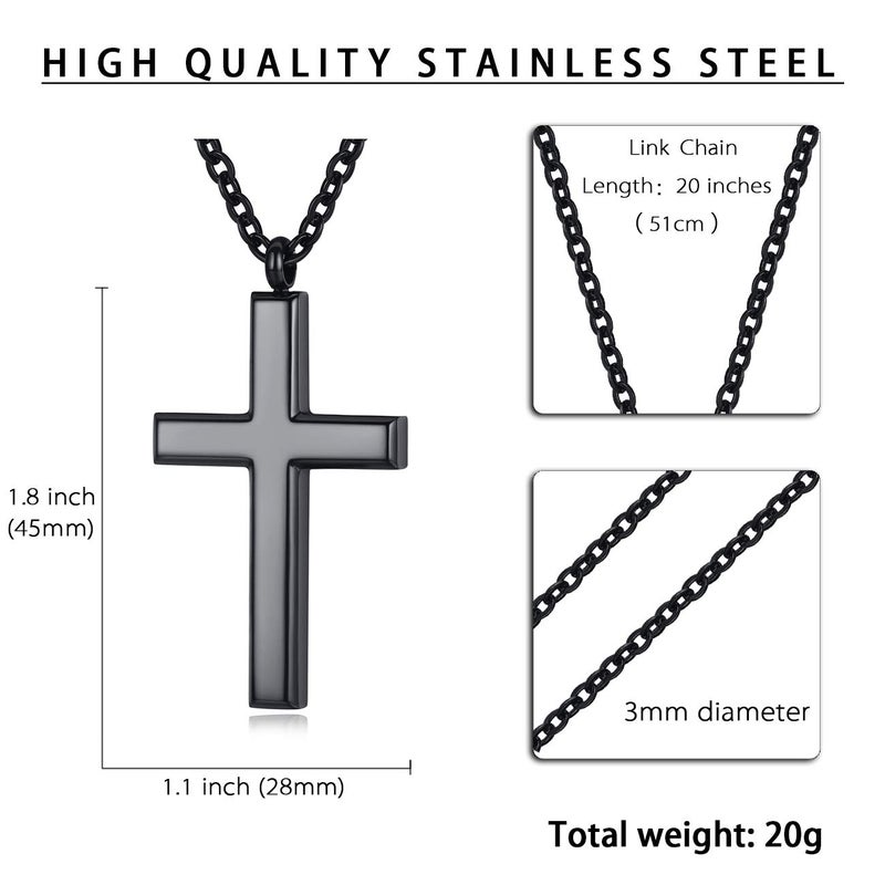 REVEMCN Simple Menâ€™s Stainless Steel Cross Pendant Chain Necklace for Men Women, 20-24 Inches Chain (20, Black Tone - Link Chain) - Image 5
